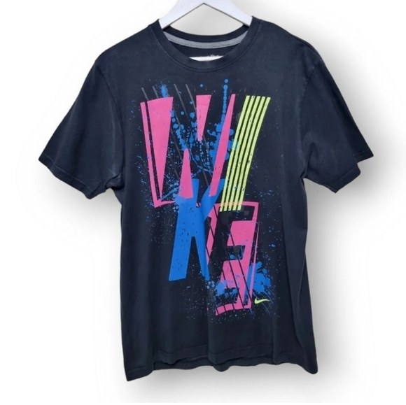 Vintage Nike T Shirt Mens Size Large Spell Out Neon Graphics Black - Picture 2 of 9
